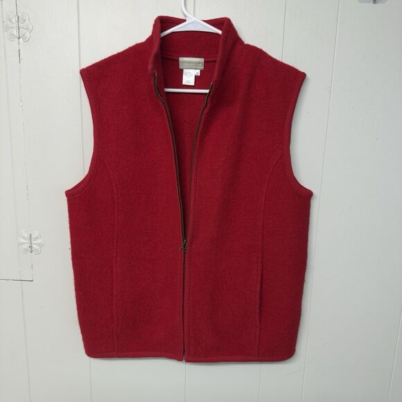 Coldwater Creek 100% Boiled  Wool Vest Full Zip Side Pockets Red Women M EUC - Picture 3 of 11